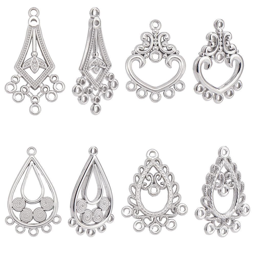 6167 8Pcs 4 Styles Chandelier Connector Charms 304 Stainless Steel Antique
